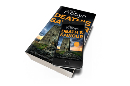 Book cover of Death’s Saviour by Jack Probyn. A gritty Essex Murder Mystery featuring a tall, crumbling stone ruin of a coastal tower under a dramatic, stormy sky at sunset. Book 7 in the DS Tomek Bowen series, perfect for fans of JD Kirk and JM Dalgliesh.